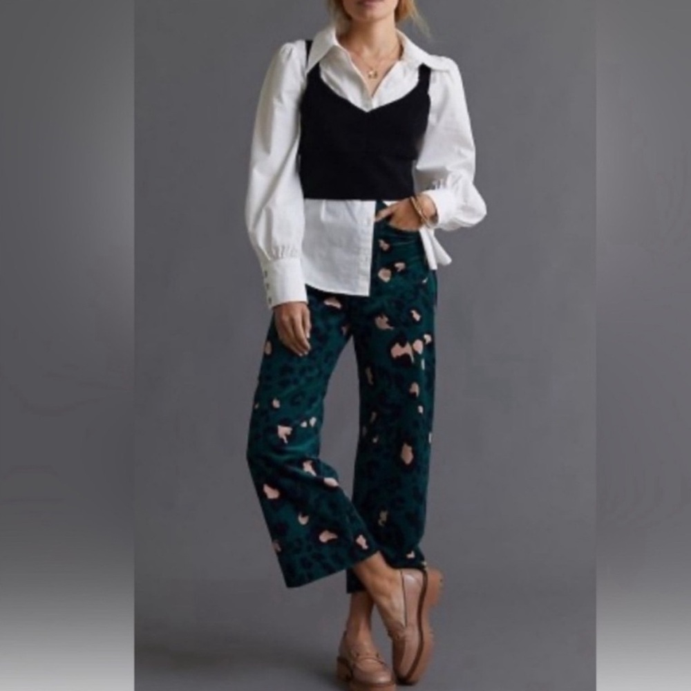 Anthropologie Maeve Colette corduroy wide leg leopard pants